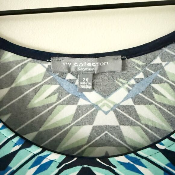 NY Collection Long Sleeve Sheath Dress in Navy with Multi Abstract Print - 2X - Picture 4 of 5